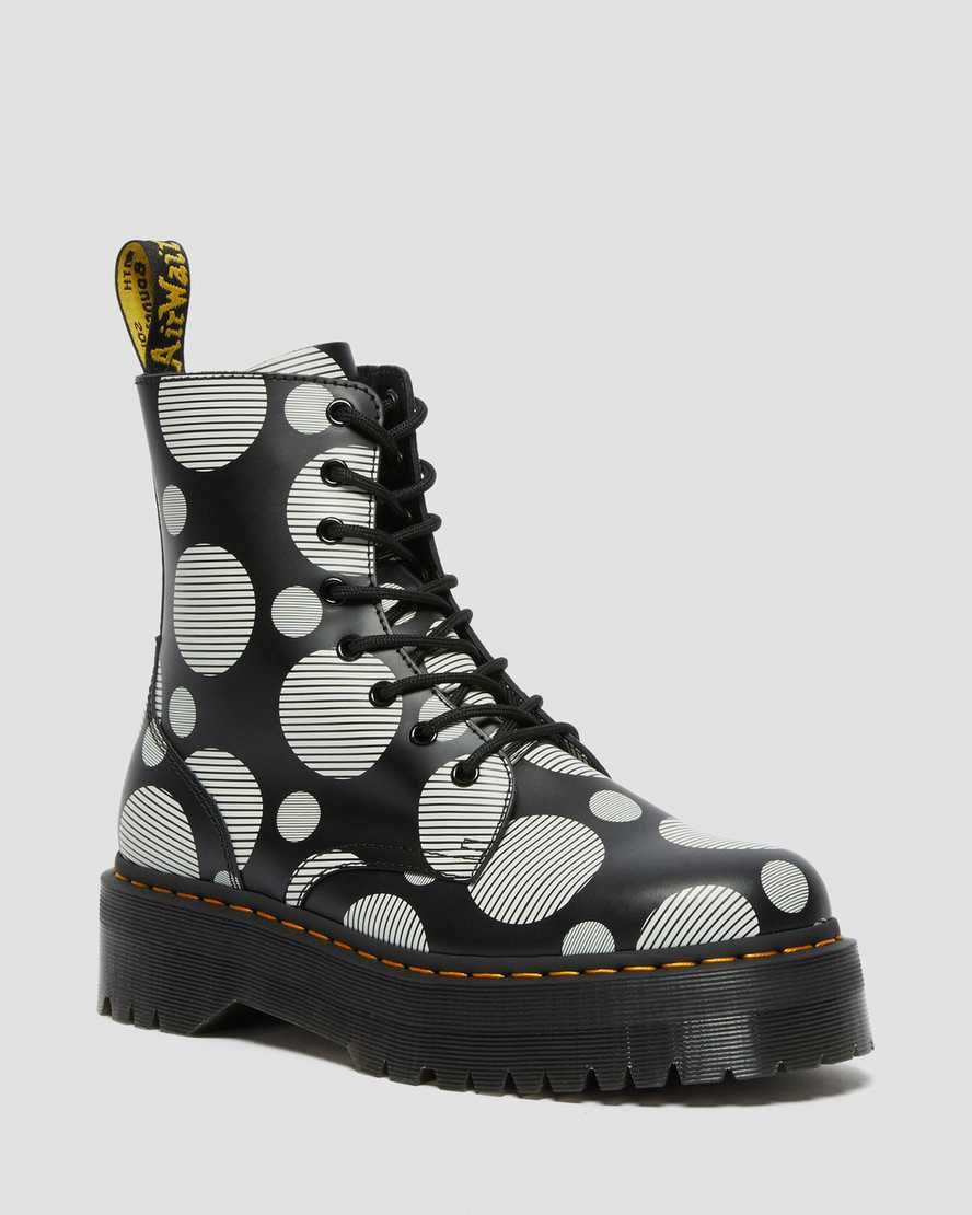 Dr Martens Jadon Polka Dot Smooth Leather Women's Lace Up Boots Black Polka Dot Smooth | JYWNKX278