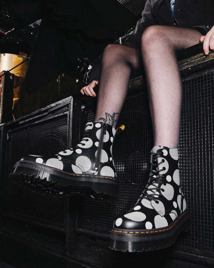 Dr Martens Jadon Polka Dot Smooth Leather Women's Lace Up Boots Black Polka Dot Smooth | JYWNKX278