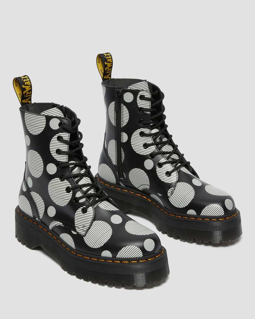 Dr Martens Jadon Polka Dot Smooth Leather Women's Lace Up Boots Black Polka Dot Smooth | JYWNKX278