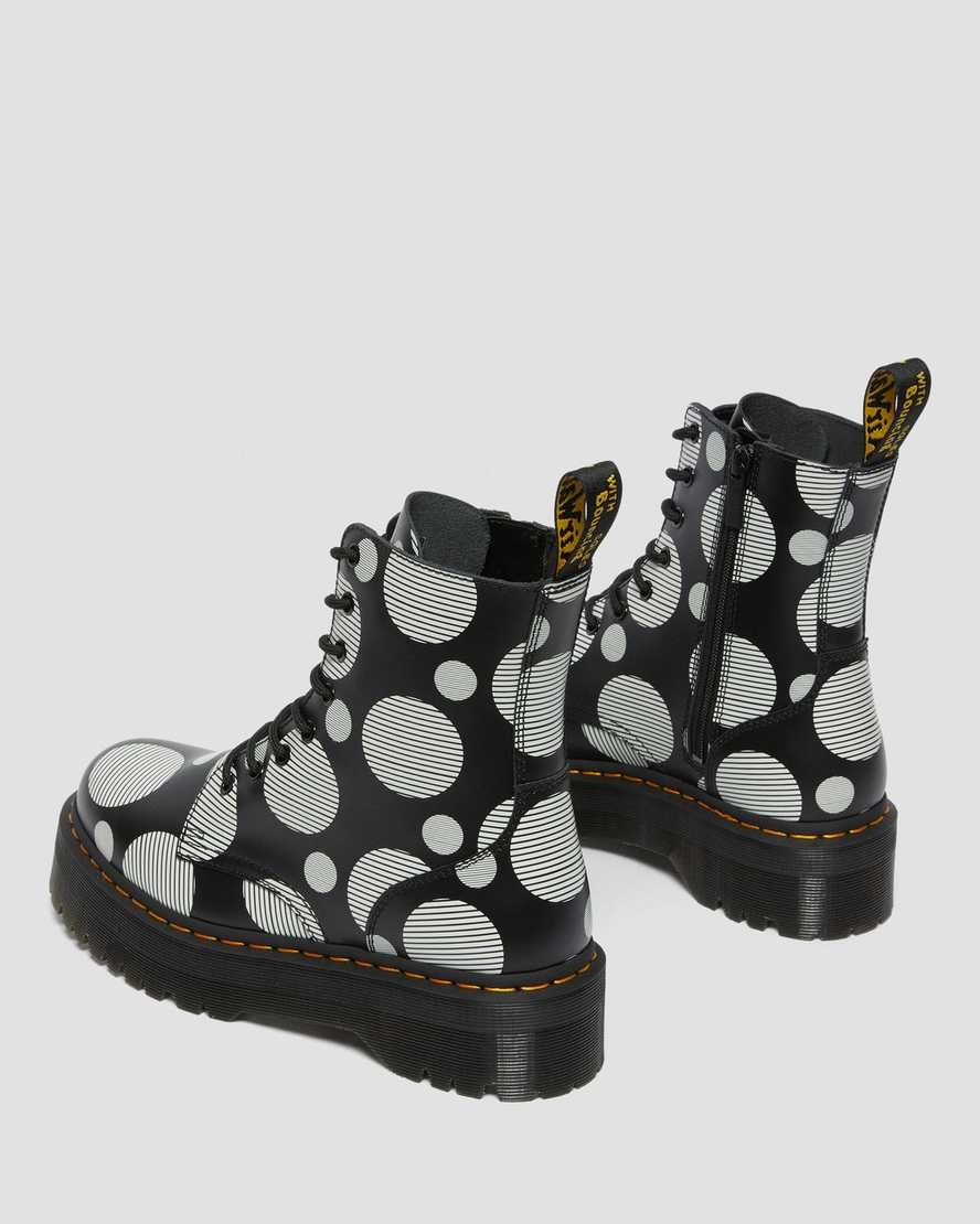 Dr Martens Jadon Polka Dot Smooth Leather Women's Lace Up Boots Black Polka Dot Smooth | JYWNKX278