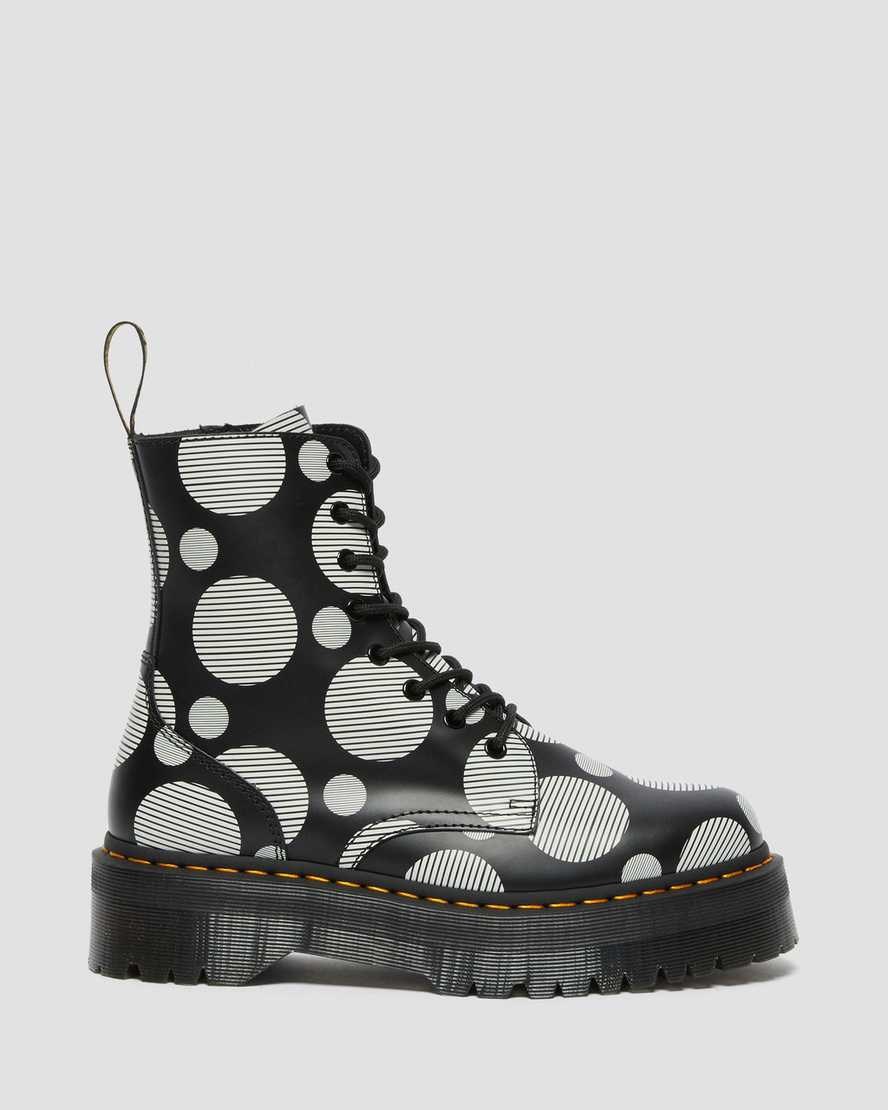 Dr Martens Jadon Polka Dot Smooth Leather Women's Lace Up Boots Black Polka Dot Smooth | JYWNKX278