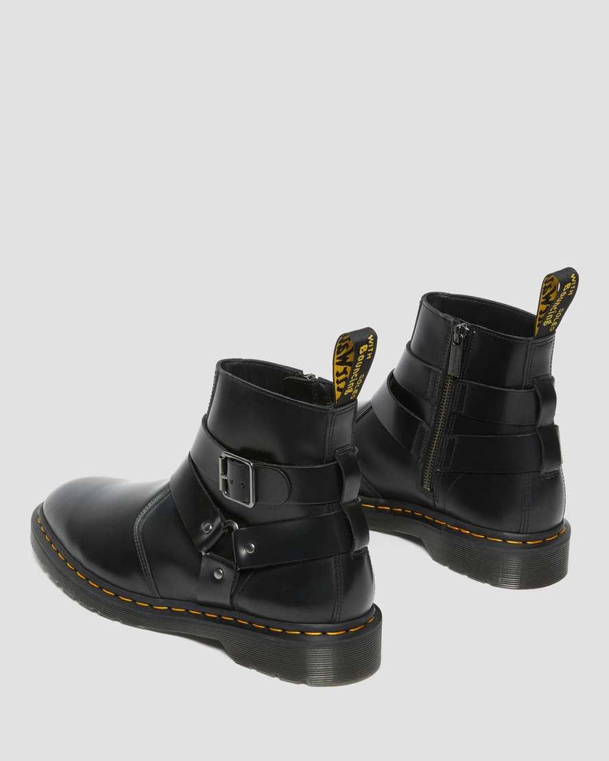 Dr Martens Jaimes Leather Harness Men's Zip Up Boots Black Polished Smooth | IAVQXN594