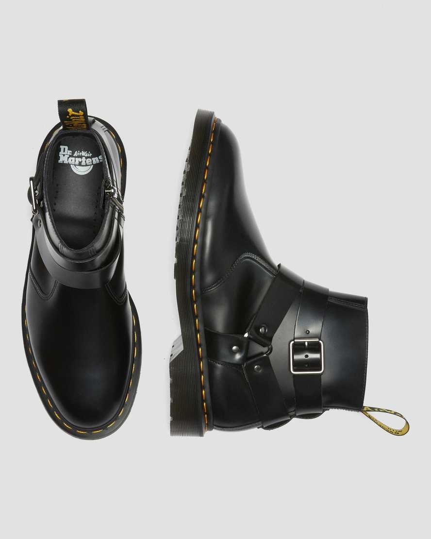 Dr Martens Jaimes Leather Harness Men's Ankle Boots Black Polished Smooth | LZAPQU085