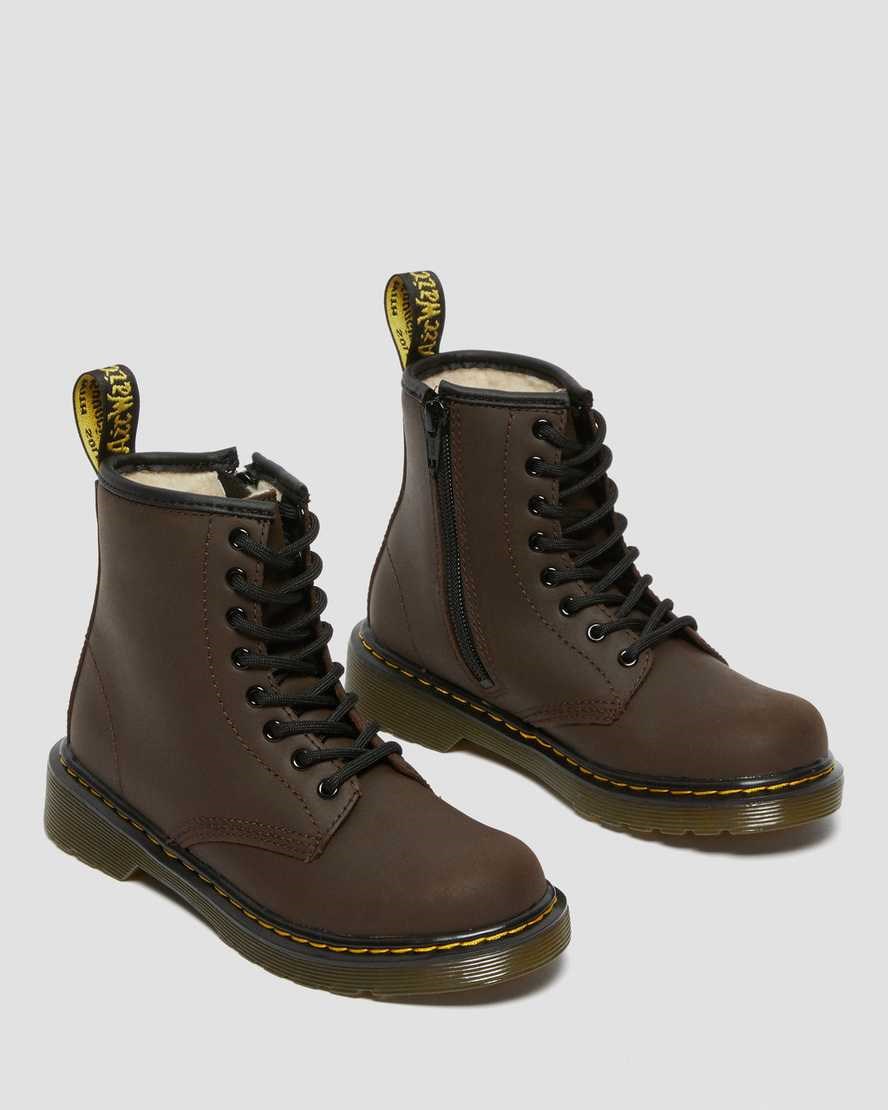 Dr Martens Junior 1460 Faux Fur Lined Kids' Lace Up Boots Dark Brown Mohawk | JCGVXD865