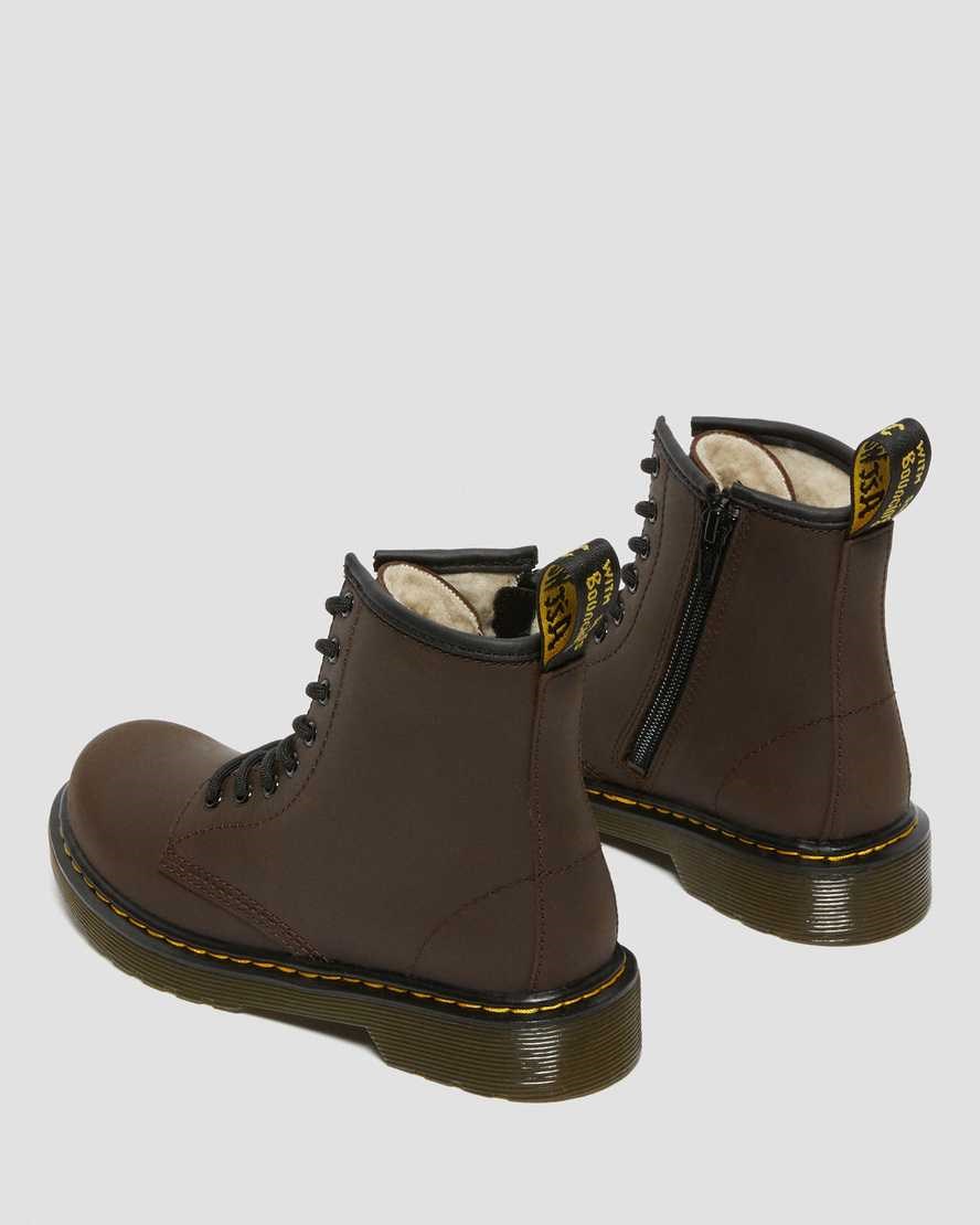 Dr Martens Junior 1460 Faux Fur Lined Kids' Lace Up Boots Dark Brown Mohawk | JCGVXD865