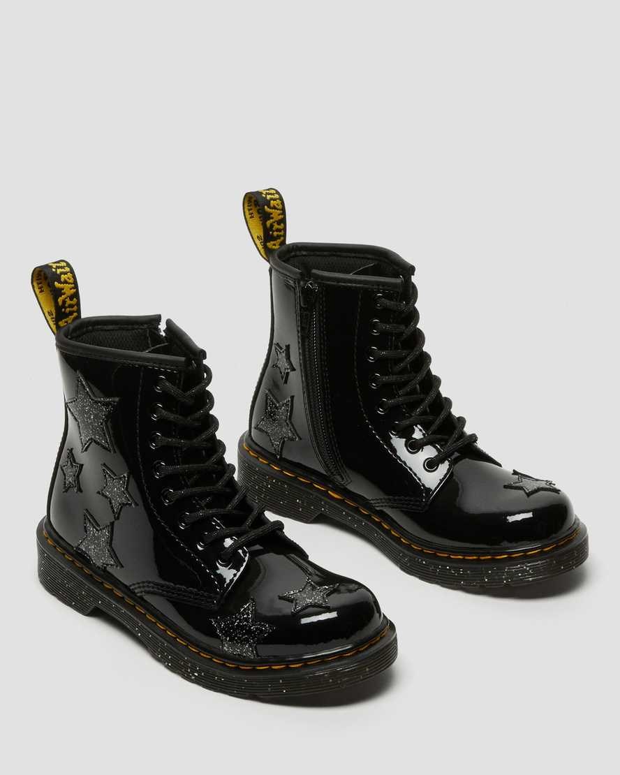 Dr Martens Junior 1460 Glitter Star Patent Kids' Lace Up Boots Black Patent Lamper | LACYMX492