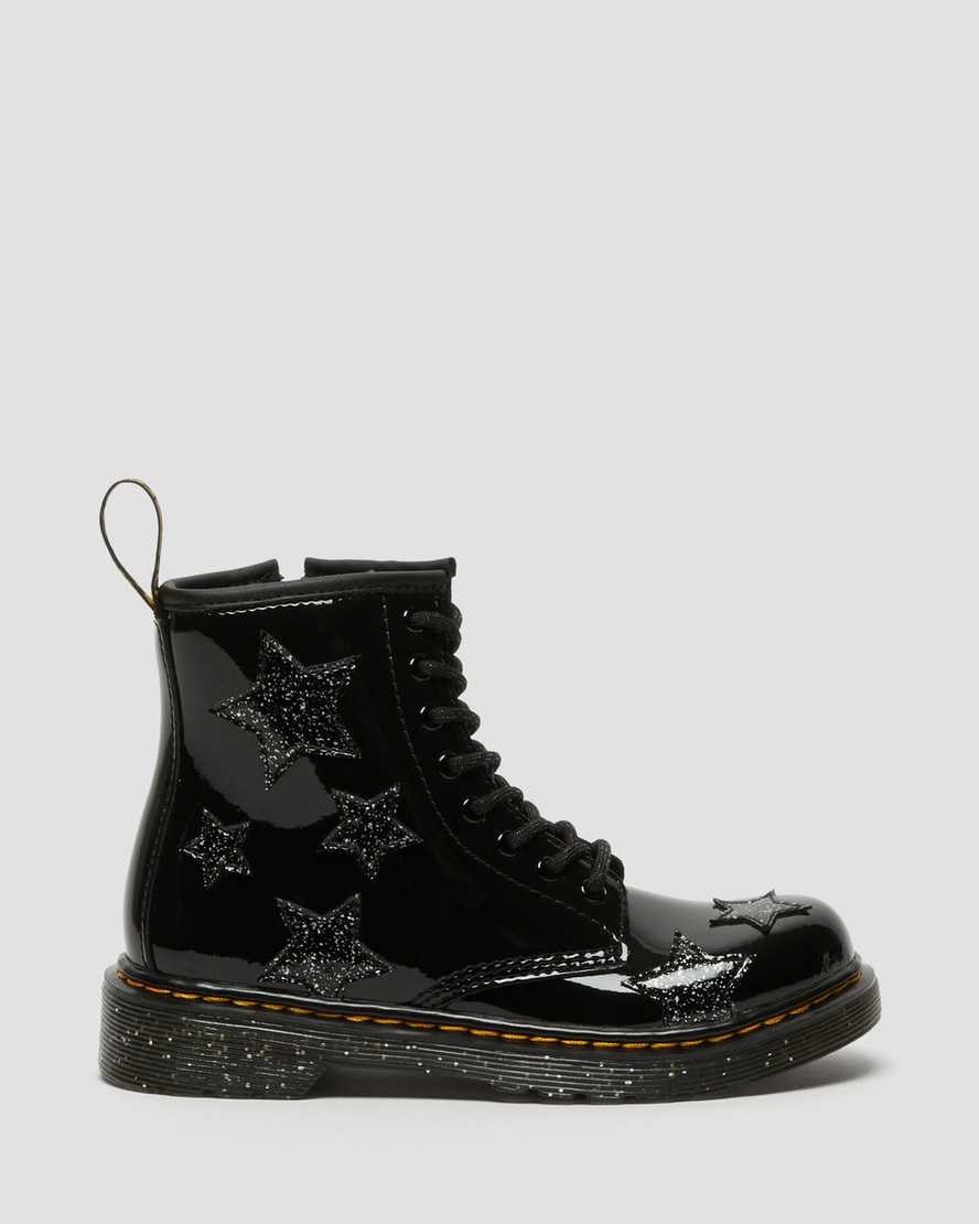 Dr Martens Junior 1460 Glitter Star Patent Kids' Lace Up Boots Black Patent Lamper | LACYMX492