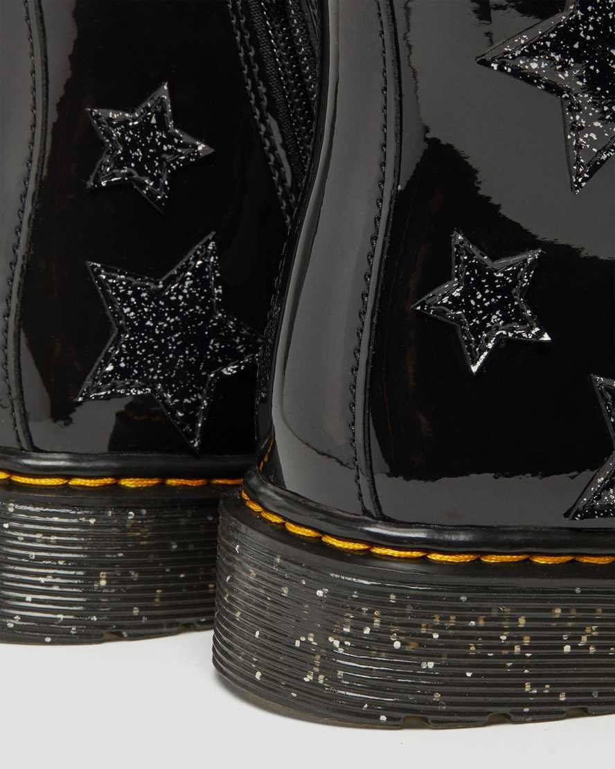 Dr Martens Junior 1460 Glitter Star Patent Kids' Lace Up Boots Black Patent Lamper | LACYMX492