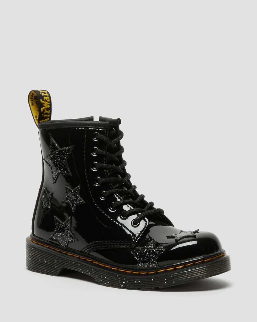 Dr Martens Junior 1460 Glitter Star Patent Kids' Lace Up Boots Black Patent Lamper | LACYMX492