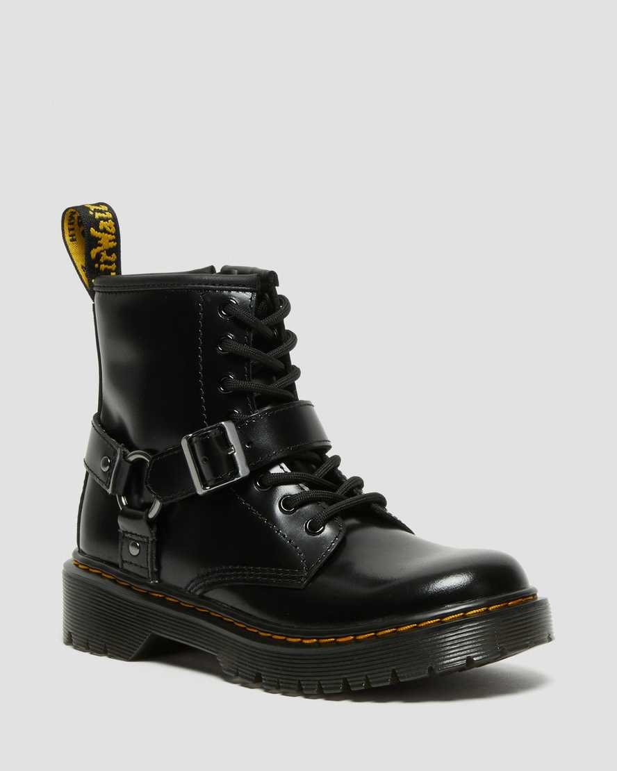 Dr Martens Junior 1460 Harness Leather Kids\' Booties Black Lissome | YRTKHA958