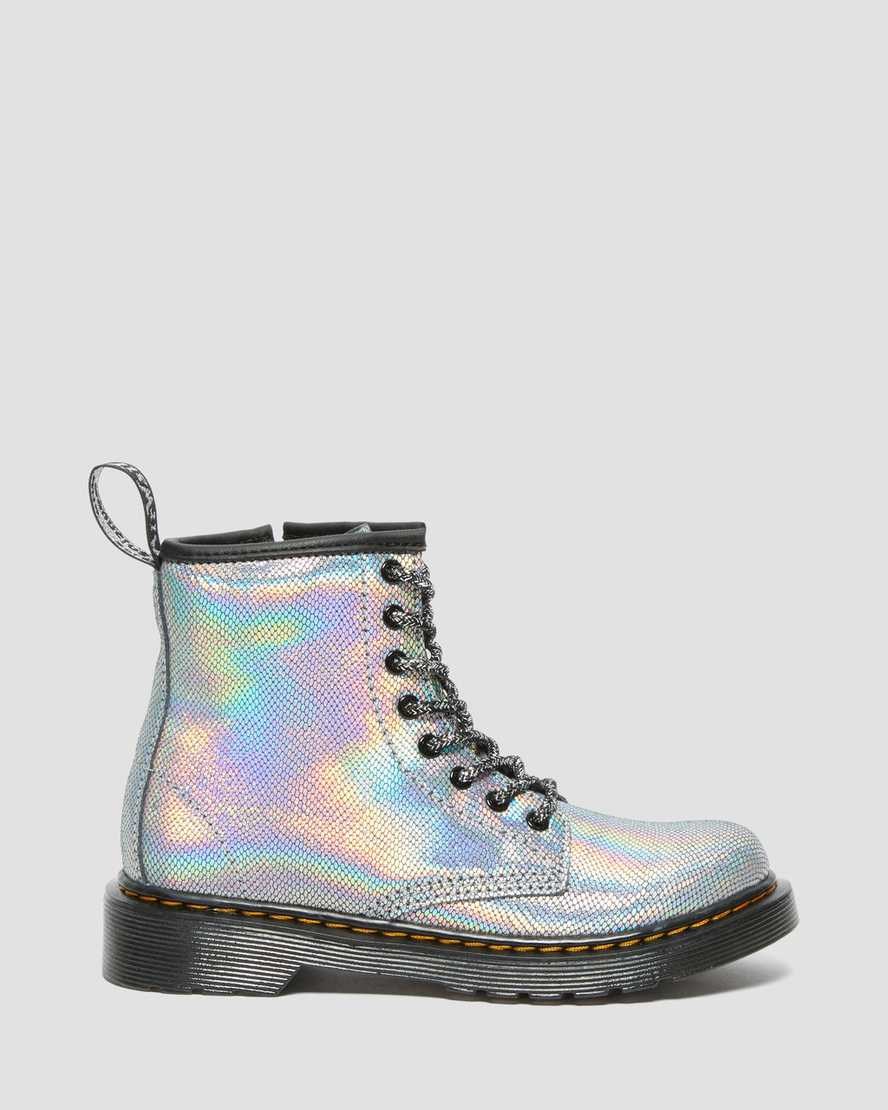 Dr Martens Junior 1460 Iridescent Leather Kids' Lace Up Boots Silver Reptile Iridescent | LDZXCJ801