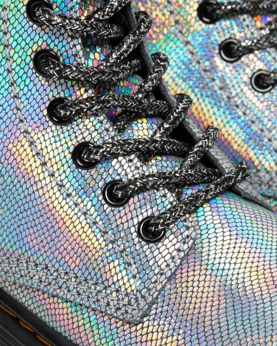 Dr Martens Junior 1460 Iridescent Leather Kids' Lace Up Boots Silver Reptile Iridescent | LDZXCJ801