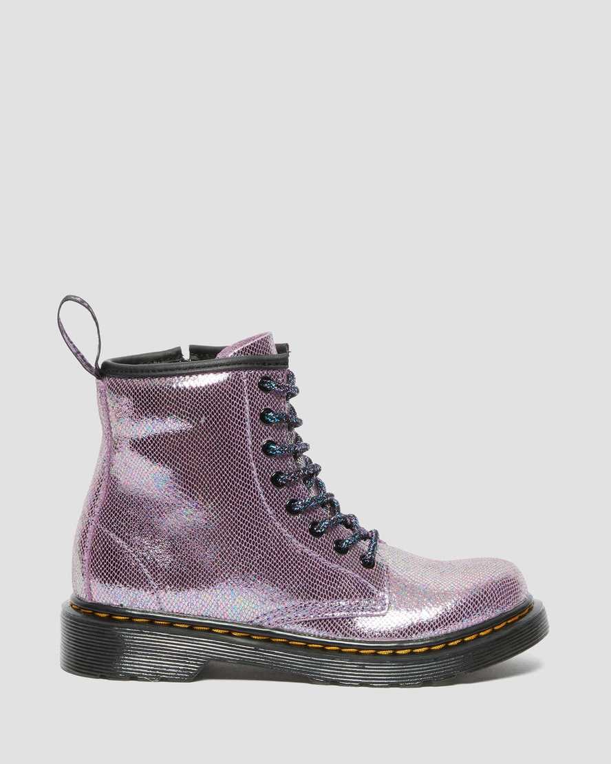 Dr Martens Junior 1460 Iridescent Leather Kids' Lace Up Boots Purple Reptile Iridescent | RDXVZO591