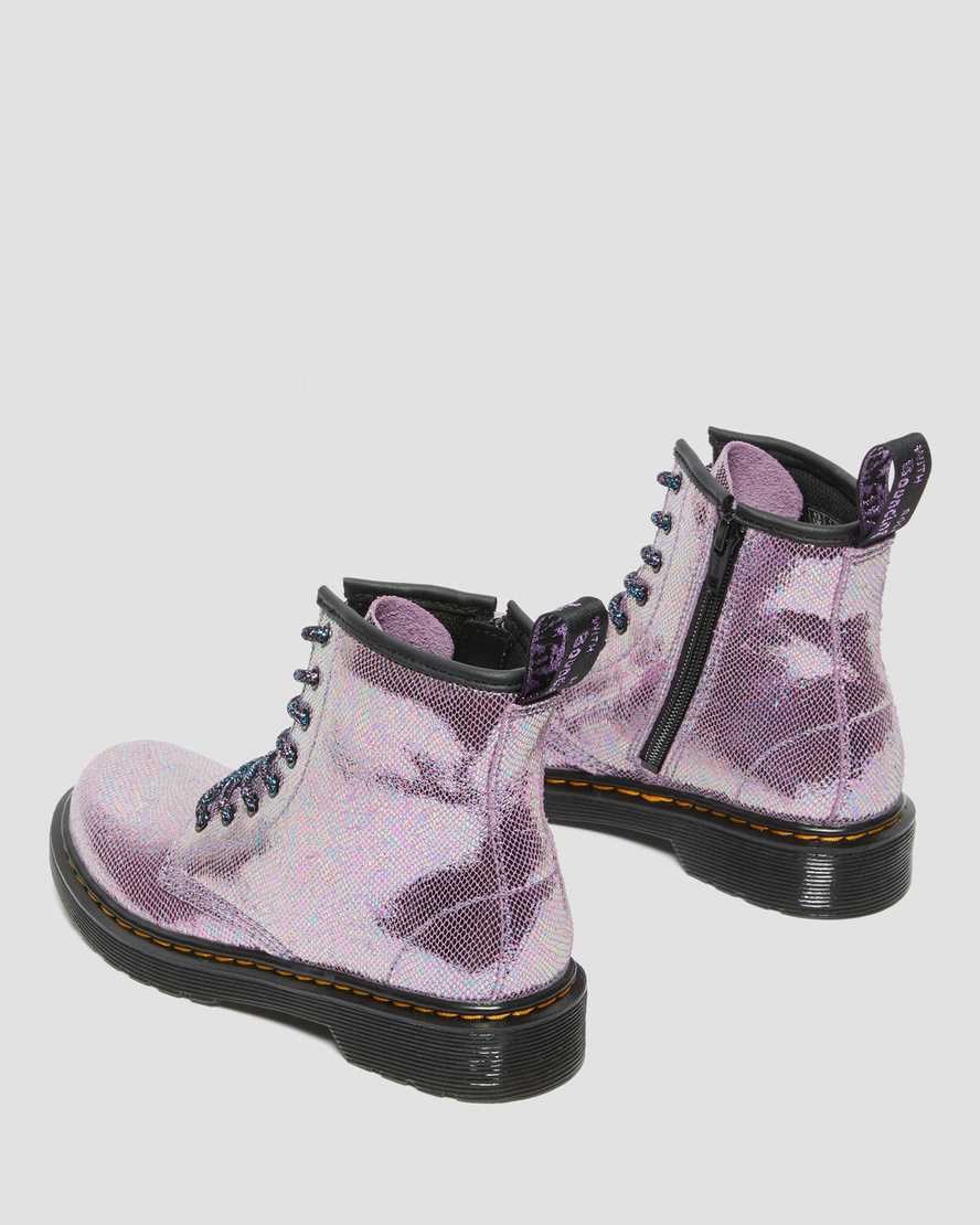 Dr Martens Junior 1460 Iridescent Leather Kids' Lace Up Boots Purple Reptile Iridescent | RDXVZO591