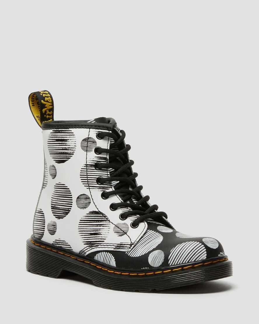 Dr Martens Junior 1460 Polka Dot Leather Kids\' Lace Up Boots Black Hydro Leather | SLOMPQ590