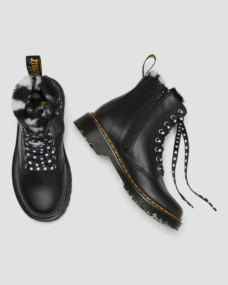 Dr Martens Junior 1460 Serena Faux Fur Lined Leather Kids' Lace Up Boots Black Romario | AEJCQM249