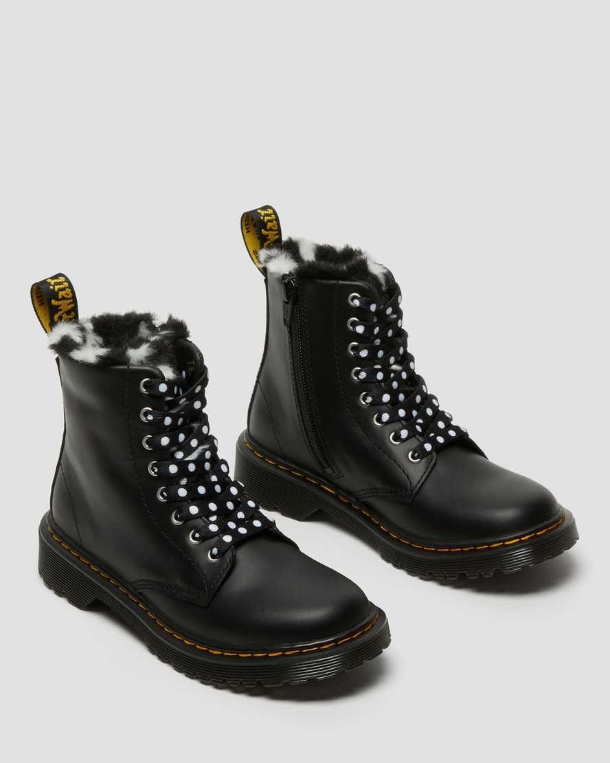 Dr Martens Junior 1460 Serena Faux Fur Lined Leather Kids' Lace Up Boots Black Romario | AEJCQM249