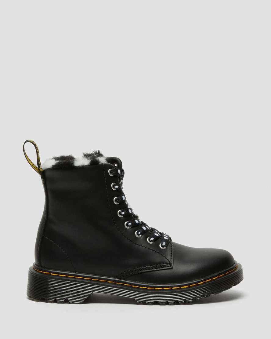 Dr Martens Junior 1460 Serena Faux Fur Lined Leather Kids' Lace Up Boots Black Romario | AEJCQM249