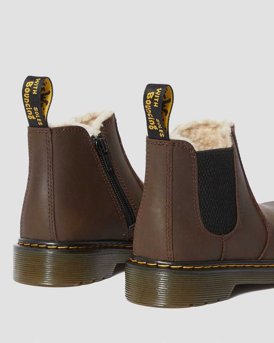 Dr Martens Junior 2976 Faux Fur Lined Kids' Chelsea Boots Dark Brown Republic Wp | GHEJBS038