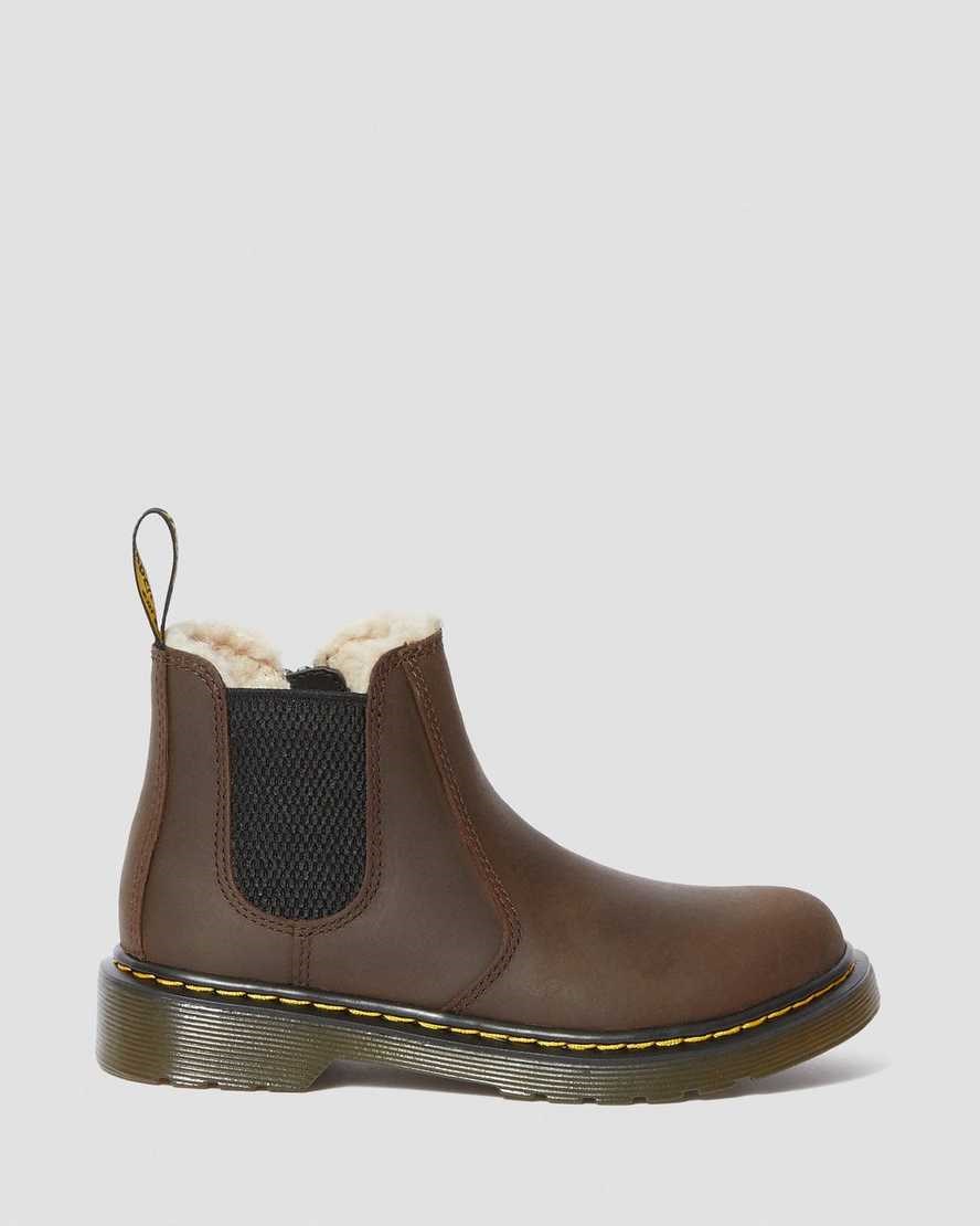 Dr Martens Junior 2976 Faux Fur Lined Kids' Chelsea Boots Dark Brown Republic Wp | GHEJBS038