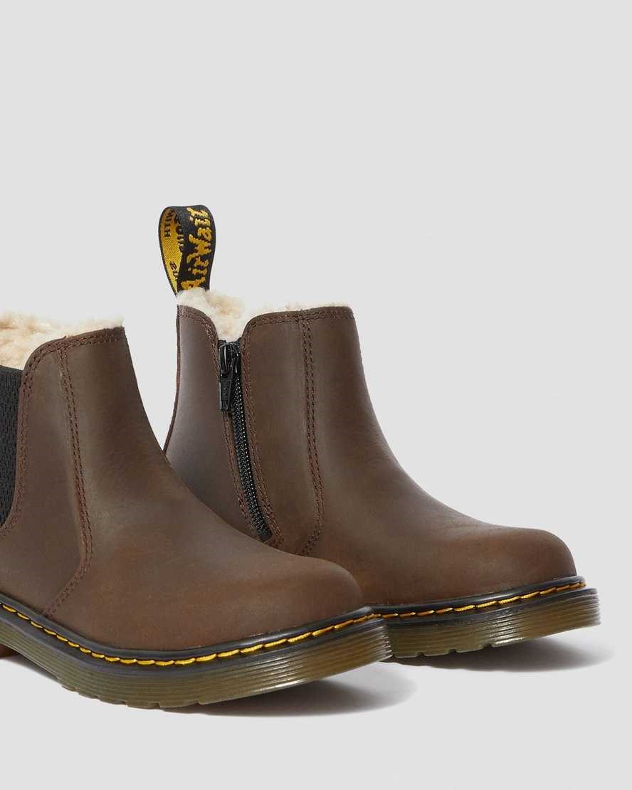 Dr Martens Junior 2976 Faux Fur Lined Kids' Chelsea Boots Dark Brown Republic Wp | GHEJBS038