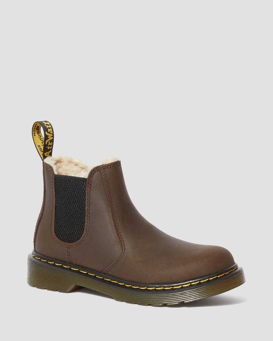 Dr Martens Junior 2976 Faux Fur Lined Kids' Chelsea Boots Dark Brown Republic Wp | GHEJBS038