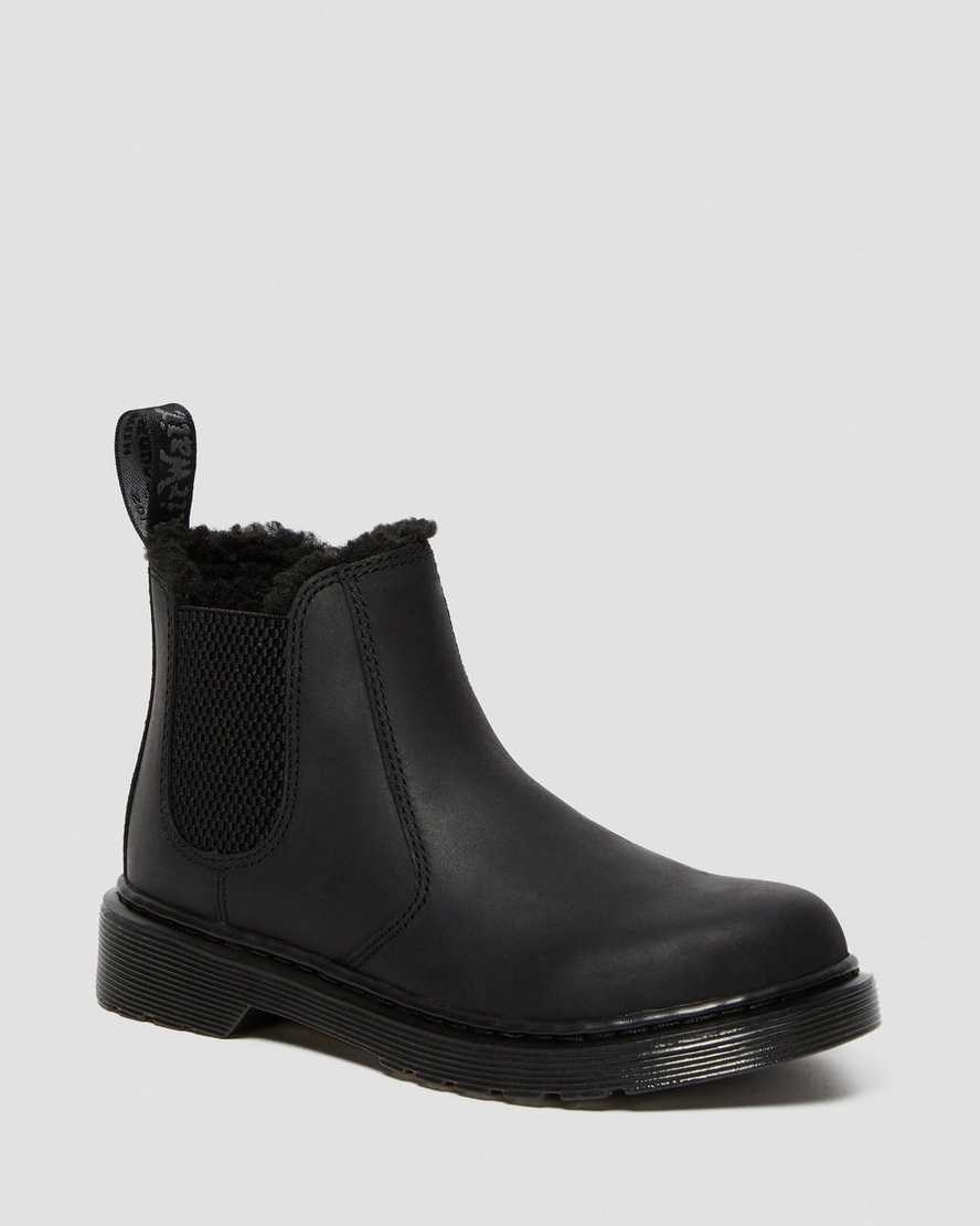 Dr Martens Junior 2976 Faux Fur Lined Kids' Chelsea Boots Black Republic Wp | OXCJZY493