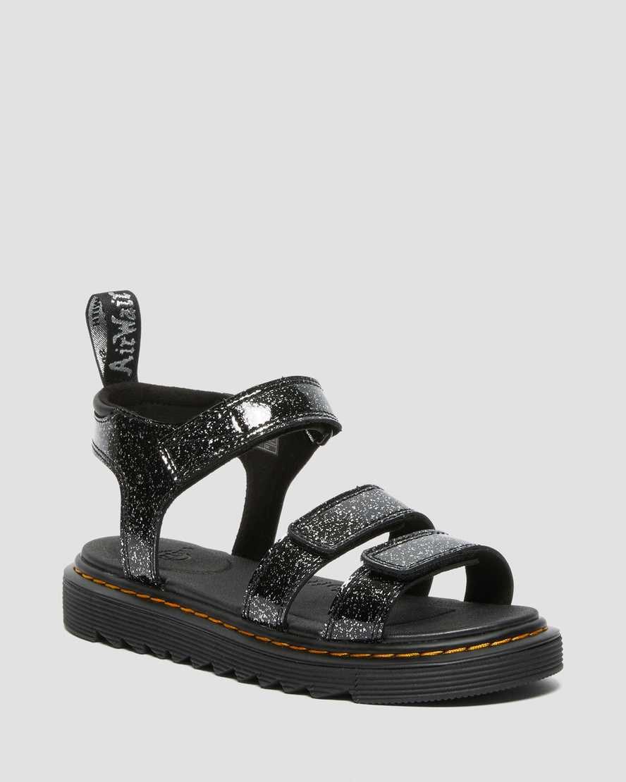 Dr Martens Junior Klaire Glitter Kids\' Sandals Black Cosmic Glitter | FUQCPO928