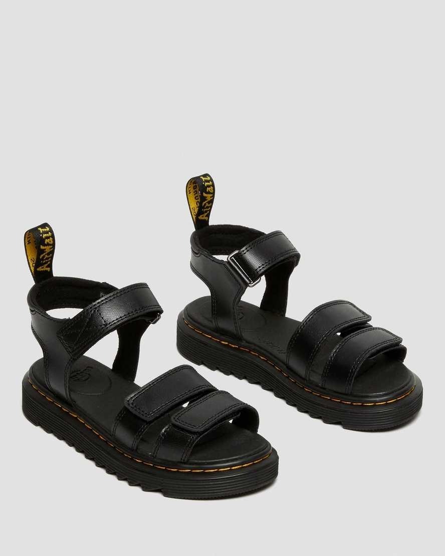 Dr Martens Junior Klaire Leather Kids' Strap Sandals Black T Lamper | WDLUJF890