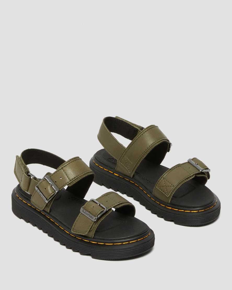 Dr Martens Junior Kyle Leather Kids' Sandals Olive | LYNEFX382