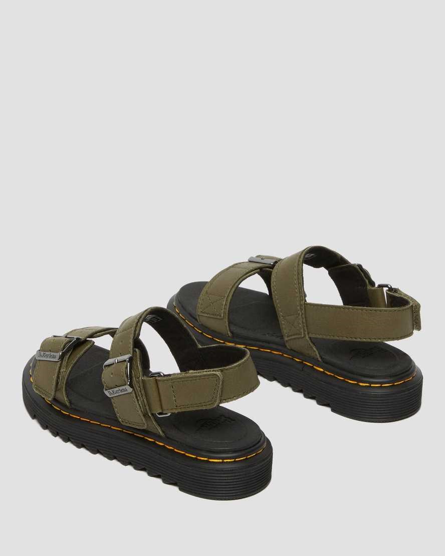 Dr Martens Junior Kyle Leather Kids' Sandals Olive | LYNEFX382