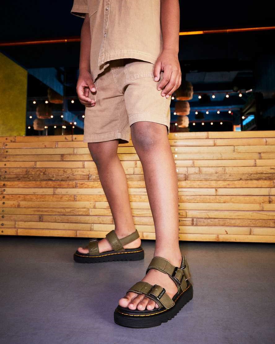 Dr Martens Junior Kyle Leather Kids' Sandals Olive | LYNEFX382