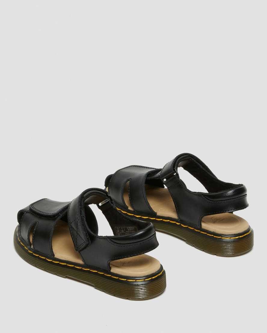 Dr Martens Junior Moby II Leather Kids' Velcro Sandals Black T Lamper | HZFQWJ147