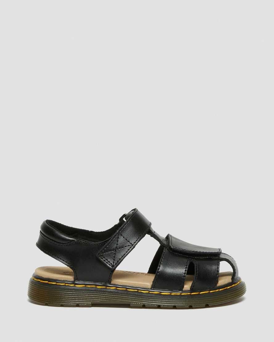 Dr Martens Junior Moby II Leather Kids' Velcro Sandals Black T Lamper | HZFQWJ147