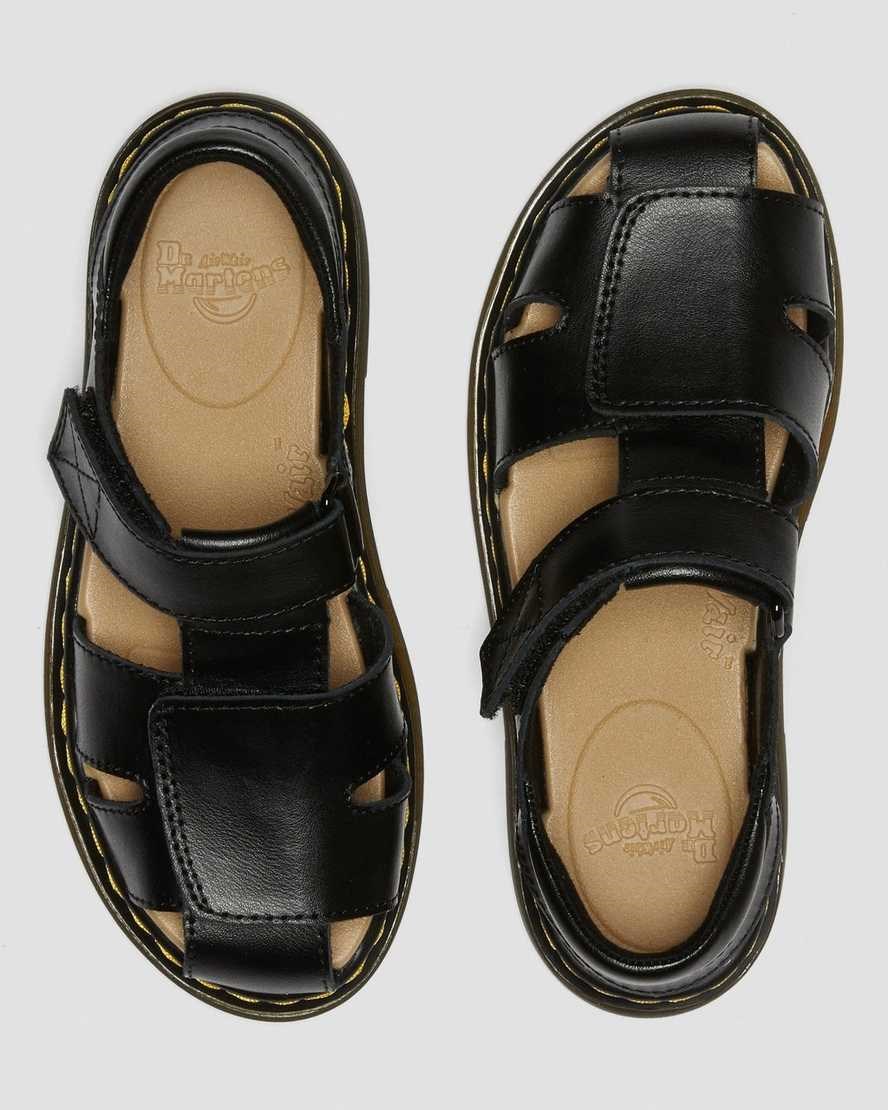 Dr Martens Junior Moby II Leather Kids' Velcro Sandals Black T Lamper | HZFQWJ147