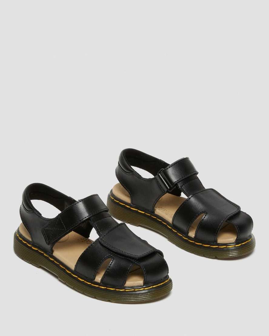 Dr Martens Junior Moby II Leather Kids' Velcro Sandals Black T Lamper | HZFQWJ147