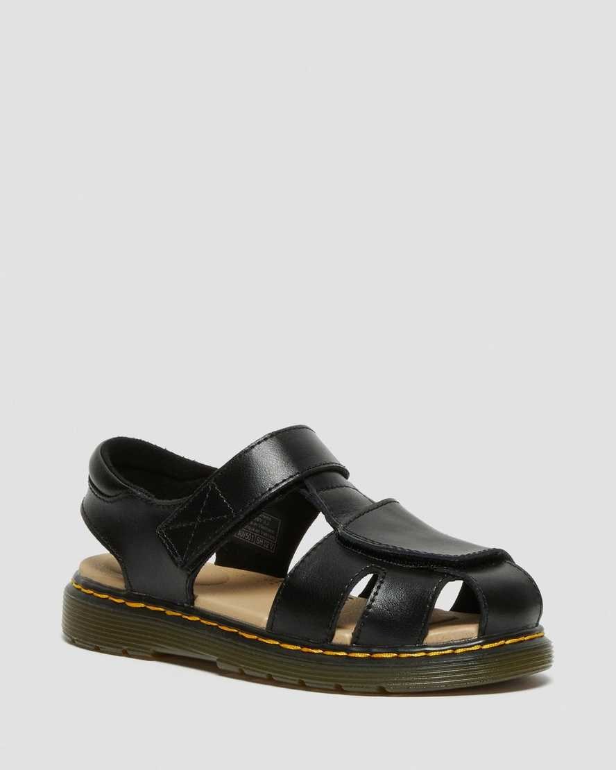 Dr Martens Junior Moby II Leather Kids\' Velcro Sandals Black T Lamper | HZFQWJ147