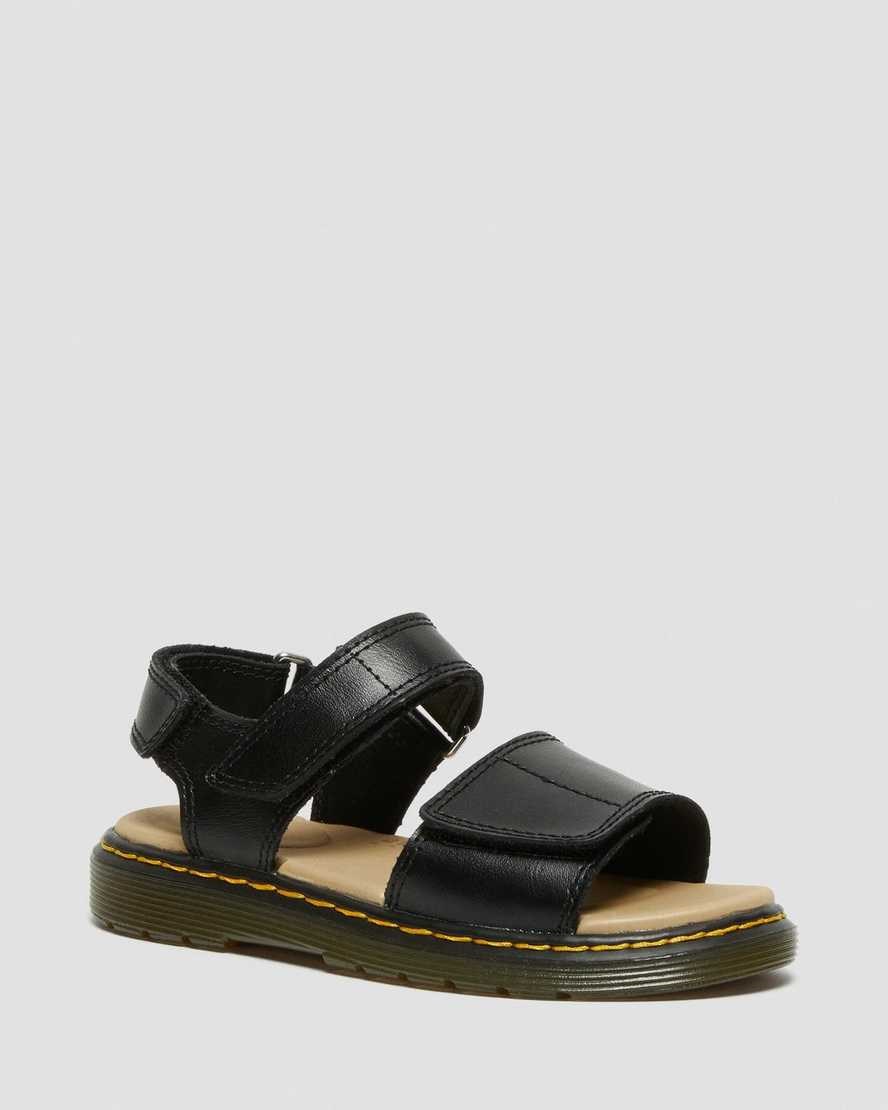 Dr Martens Junior Romi Leather Kids' Velcro Sandals Black T Lamper | WGQKSY634