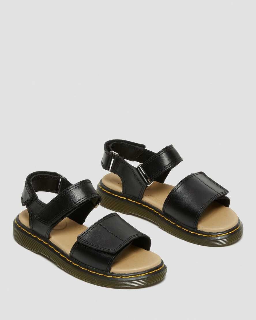 Dr Martens Junior Romi Leather Kids' Velcro Sandals Black T Lamper | WGQKSY634