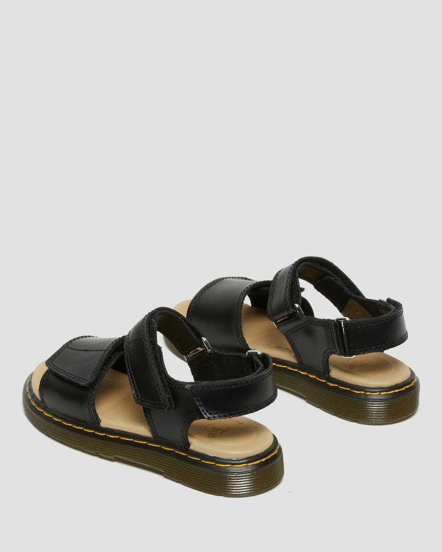 Dr Martens Junior Romi Leather Kids' Velcro Sandals Black T Lamper | WGQKSY634