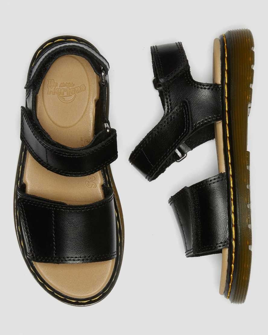 Dr Martens Junior Romi Leather Kids' Velcro Sandals Black T Lamper | WGQKSY634