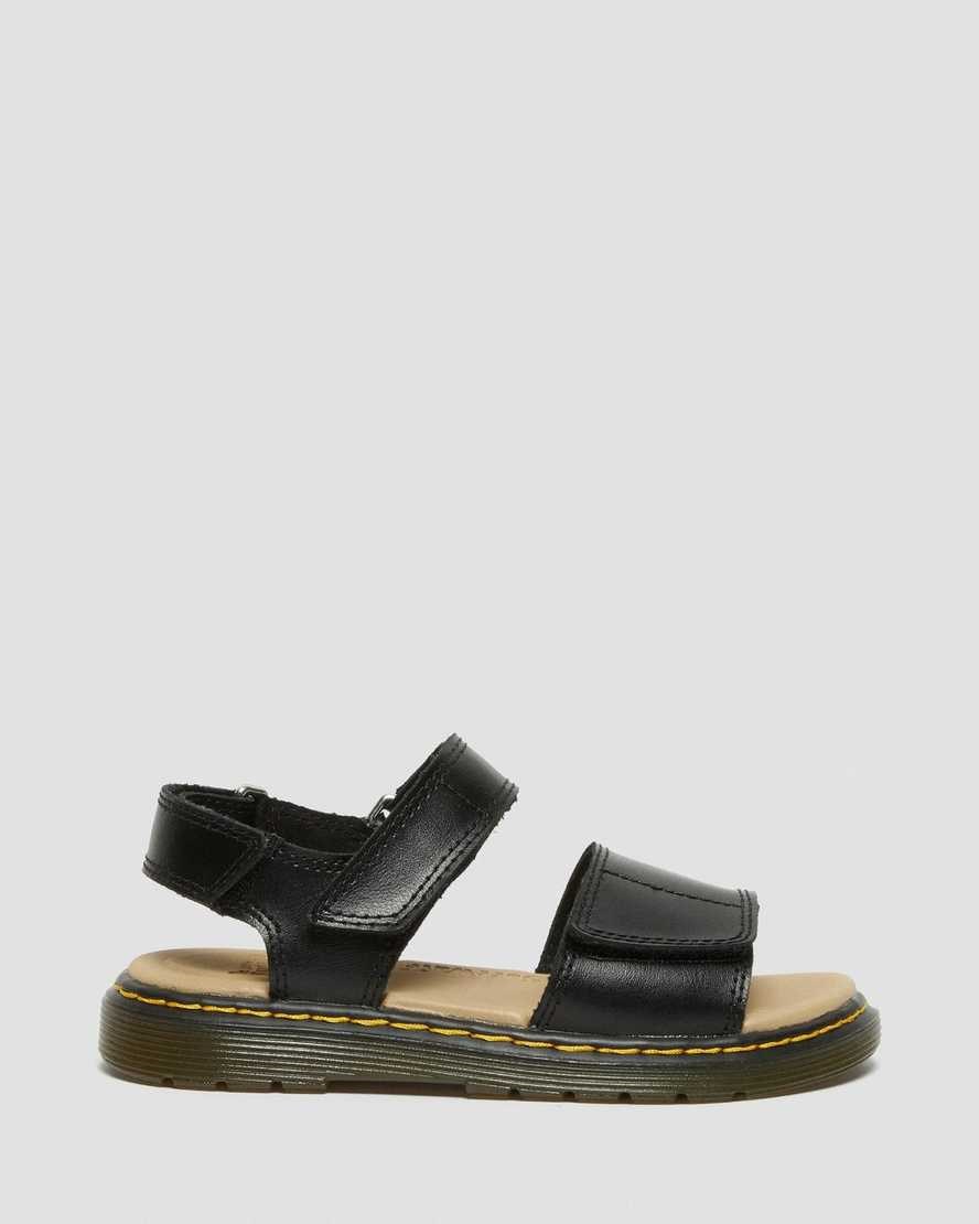 Dr Martens Junior Romi Leather Kids' Velcro Sandals Black T Lamper | WGQKSY634