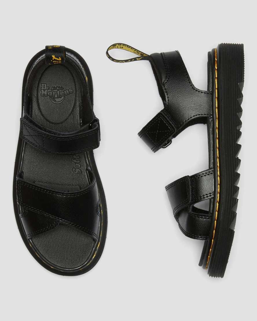 Dr Martens Junior Vossie Leather Kids' Sandals Black T Lamper | BRDXIU342