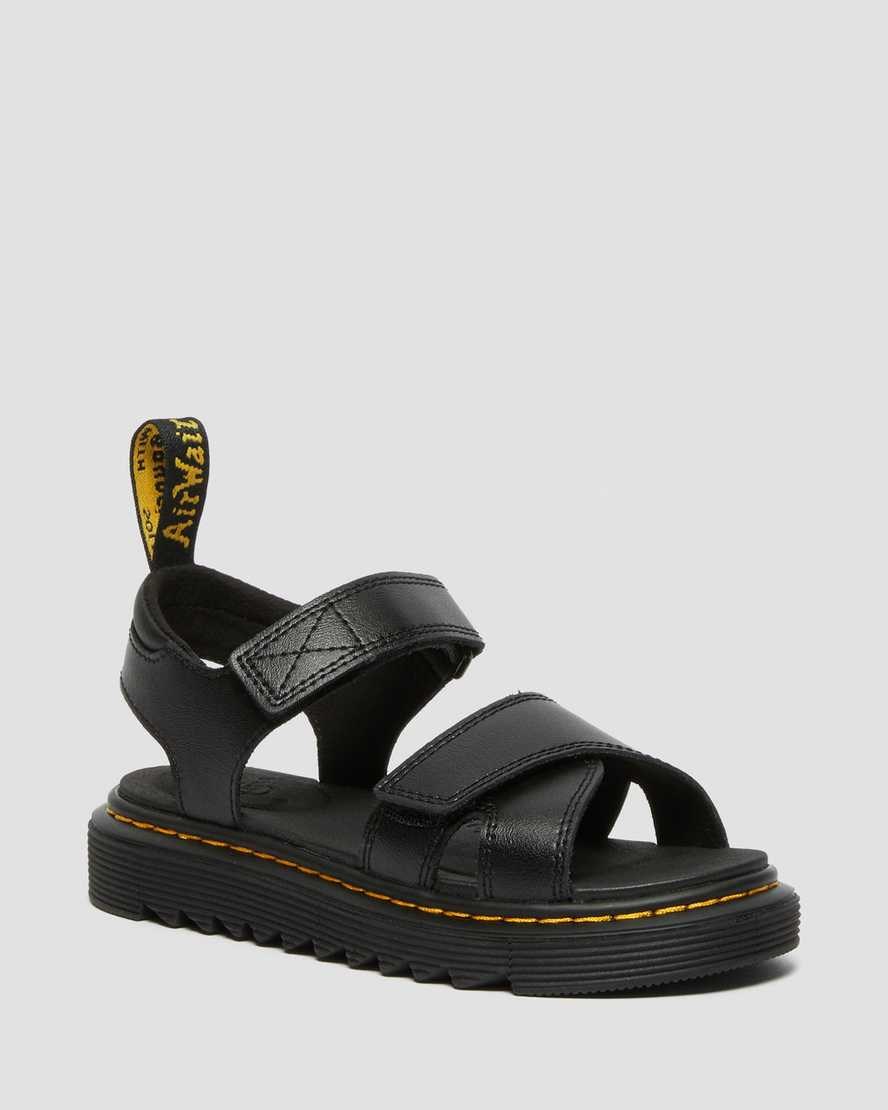 Dr Martens Junior Vossie Leather Kids' Sandals Black T Lamper | BRDXIU342