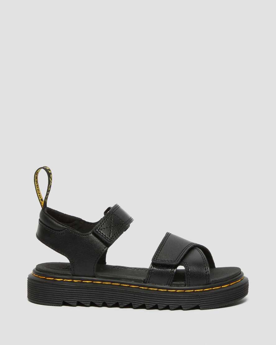 Dr Martens Junior Vossie Leather Kids' Sandals Black T Lamper | BRDXIU342