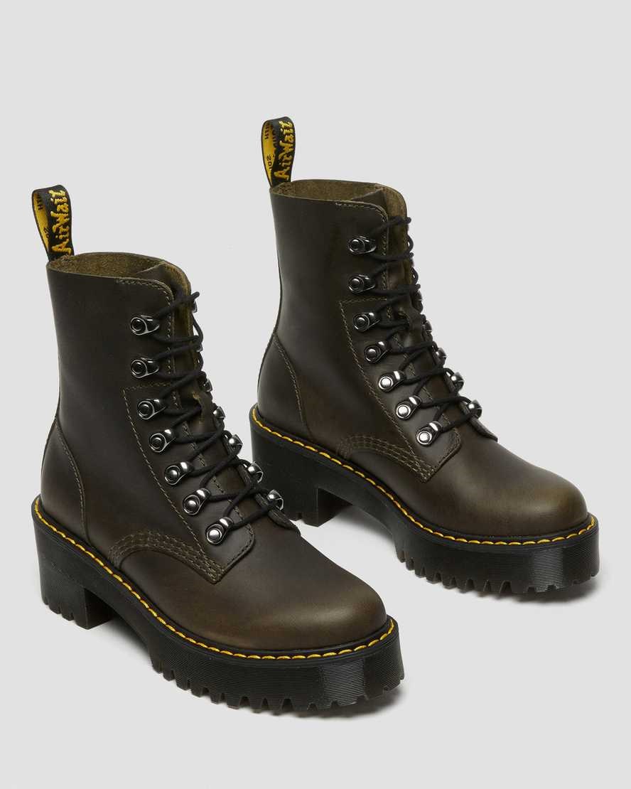 Dr Martens Leona Leather Heeled Women's Lace Up Boots Brown Orleans | OMEAPZ190