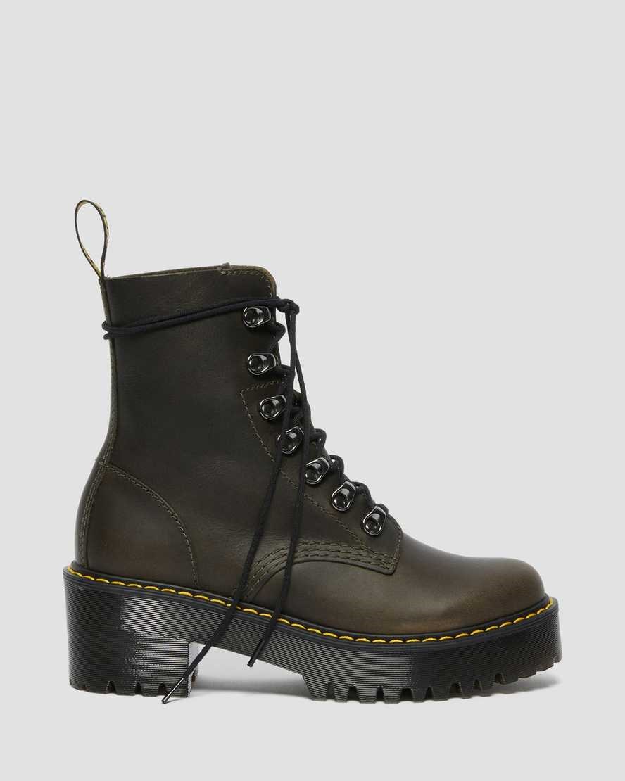 Dr Martens Leona Leather Heeled Women's Lace Up Boots Brown Orleans | OMEAPZ190