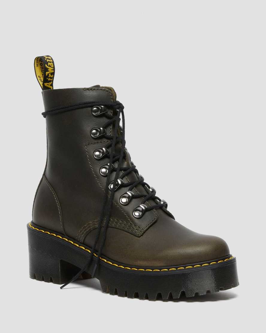 Dr Martens Leona Leather Heeled Women's Lace Up Boots Brown Orleans | OMEAPZ190