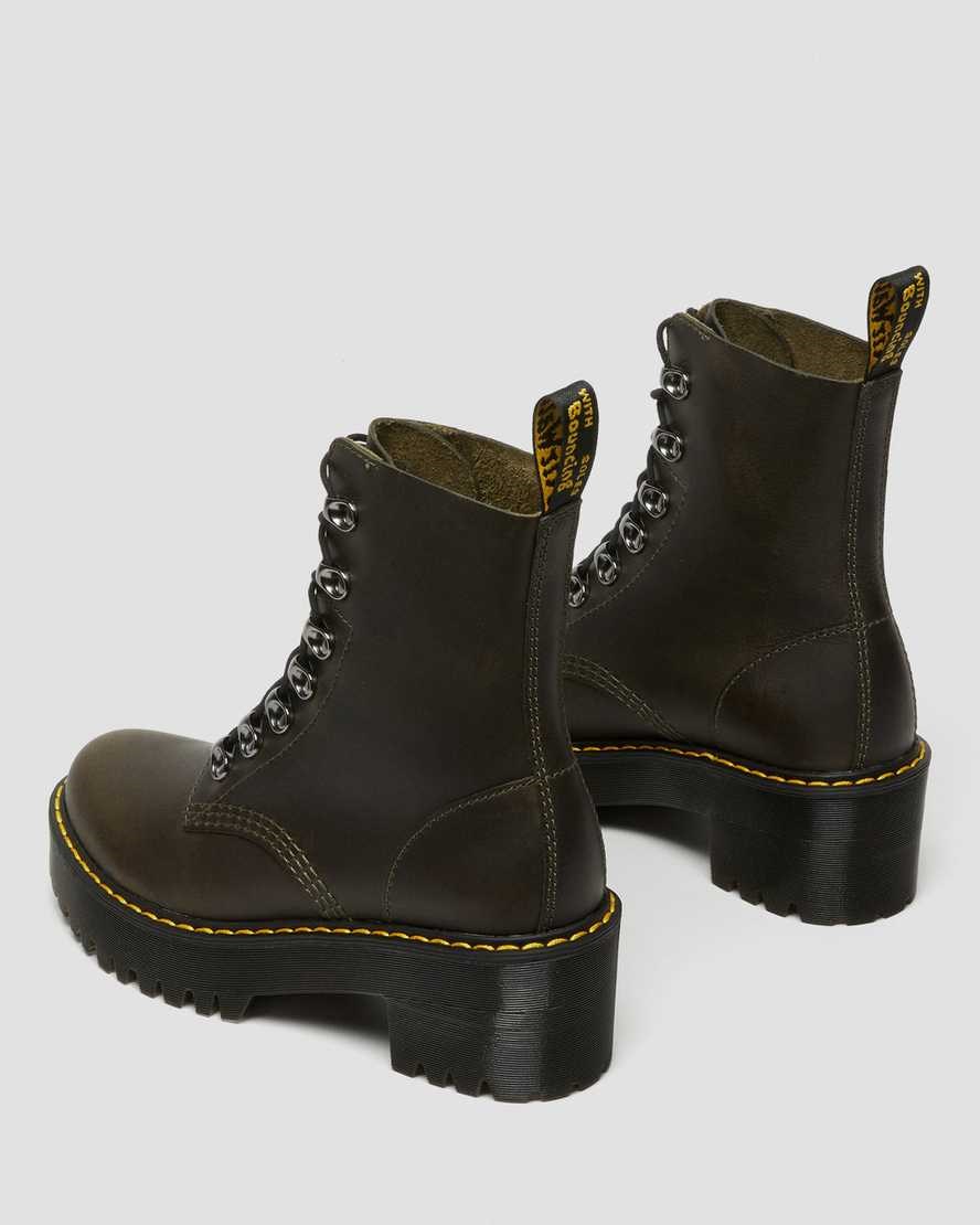 Dr Martens Leona Leather Women's Heeled Boots Brown Orleans | OZMHYR834