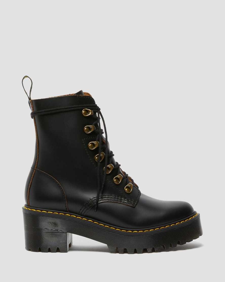 Dr Martens Leona Vintage Smooth Leather Women's Heeled Boots Black Vintage Smooth | FRXOAB920